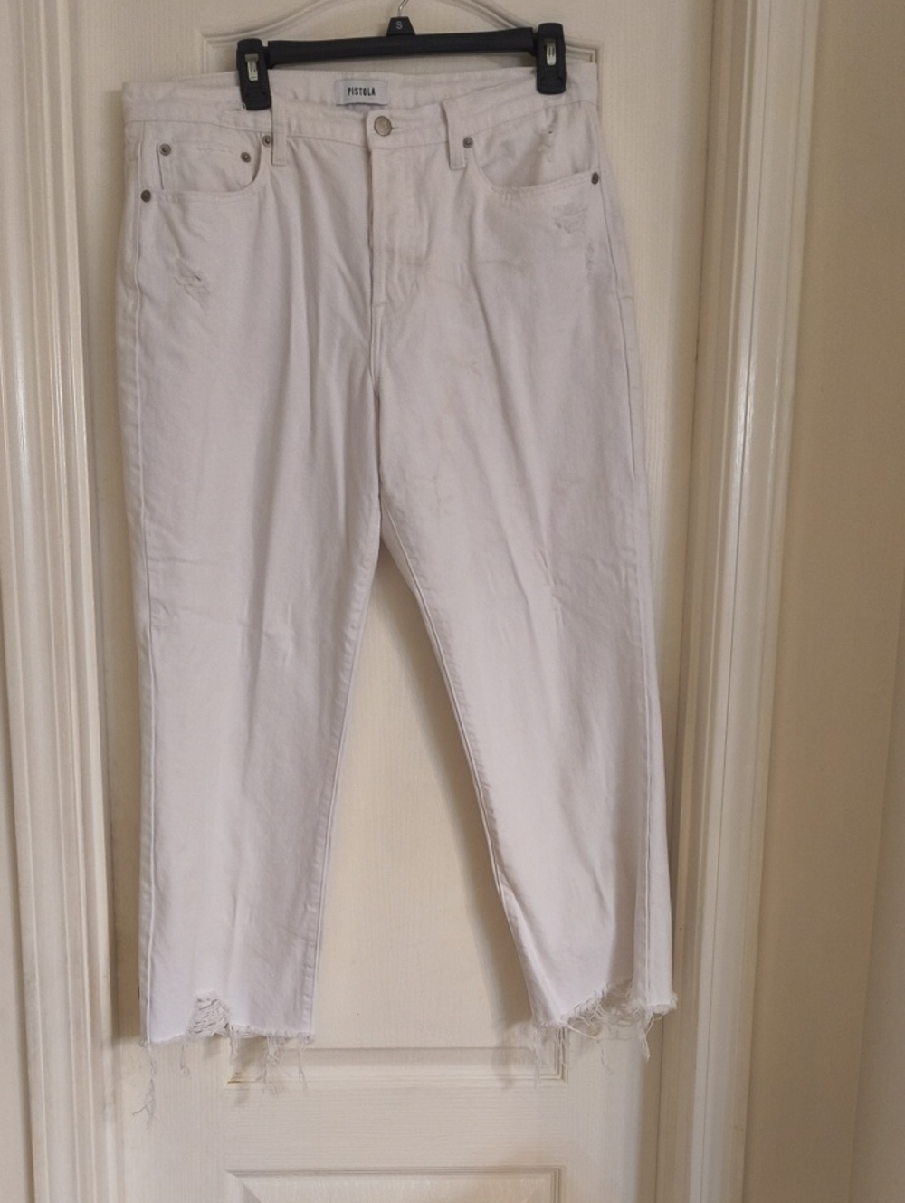 pistola White Cropped Distressed High-Rise Jeans